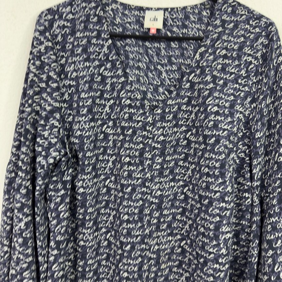 Cabi Shirt Womens L Blue White Love Script Long Sleeve Romantic‎ Career Relaxed - Picture 4 of 8